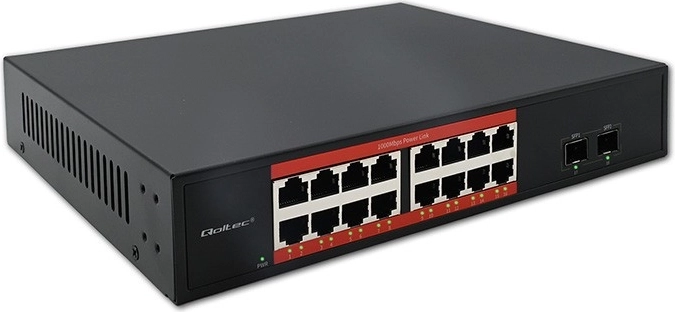 Gigabitine PoE switch 16× RJ45 ja 2× SFP, 1000 Mb/s, metallkorpus