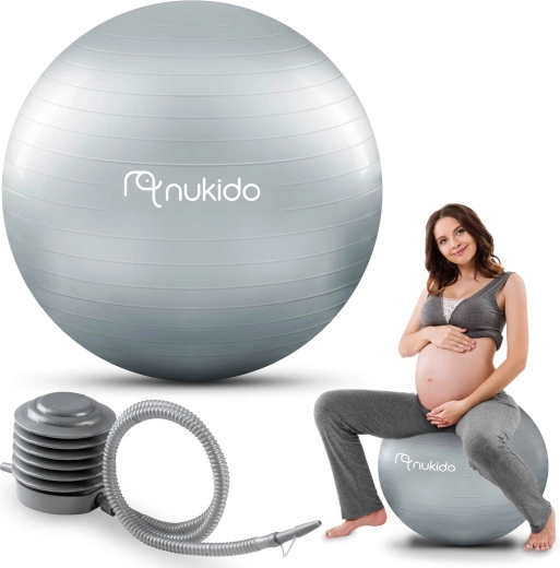 Rasedus- ja fitnesspall 65 cm NUKIDO pumbaga, hall