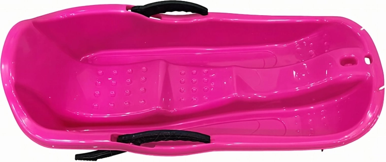 Children's pink plastic sled with brakes and tow rope