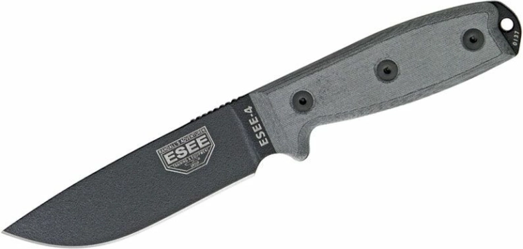 Universaalne nuga ESEE 4 11,4 cm teraga, Micarta, must/hall, MOLLE-tupp