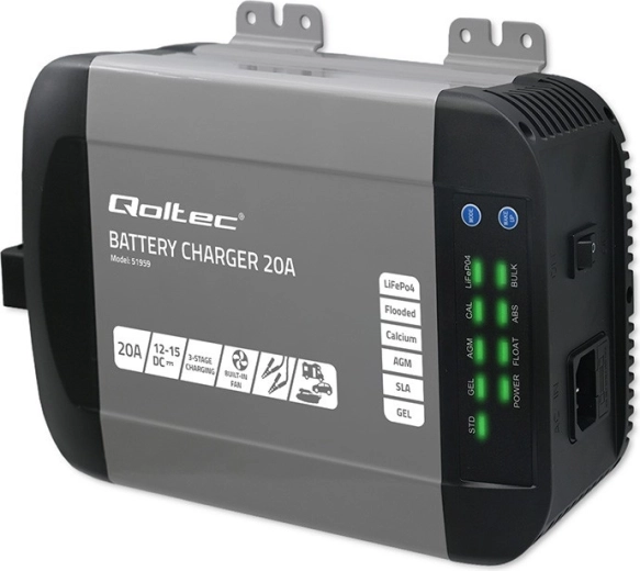 Qoltec Monolithi intelligentne laadija LiFePO4-, AGM-, GEL- ja SLA-akudele, 12 V 20 A