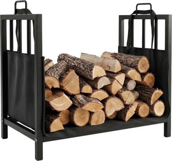 Metal fireplace log rack with carrying bag