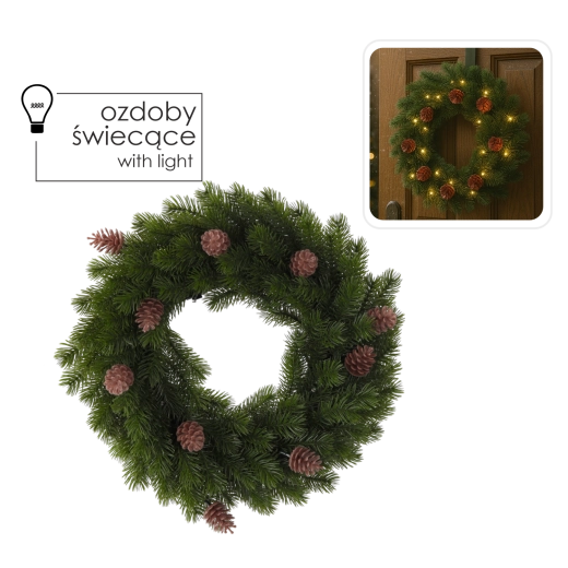 Jõulune LED-pärg 40 cm käbidega, soe valge, patareidega