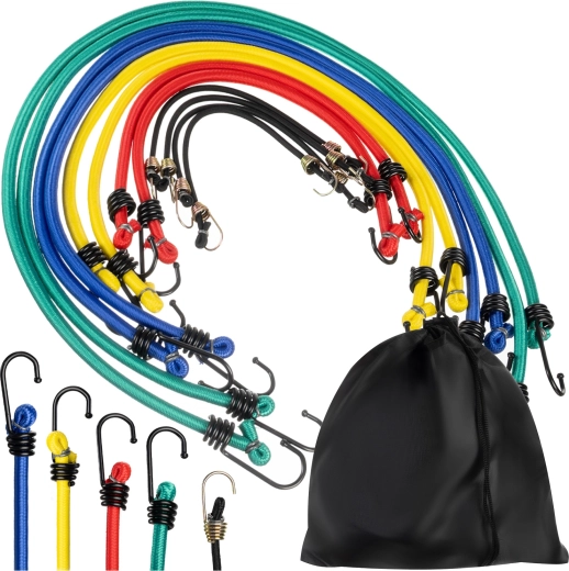 XTROBB elastic luggage bungee cords with hooks (12 pcs) with pouch