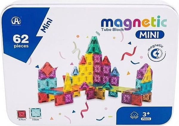 Mini magnetiline ehituskomplekt, 62 detaili karbis