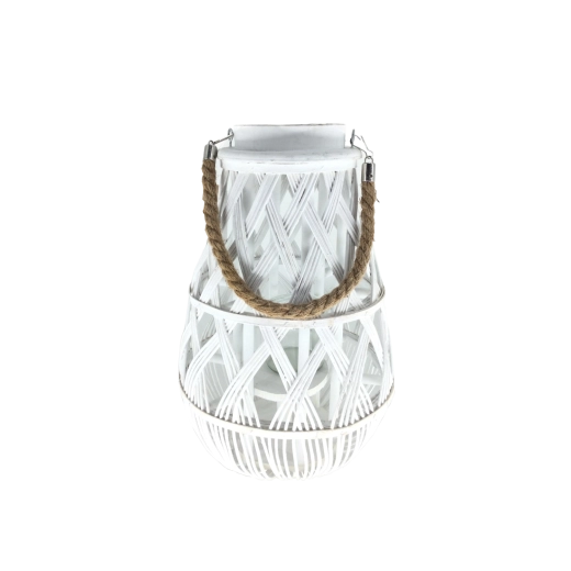 Valge vitspunutud latern klaasist sisuga 24 × 55 cm
