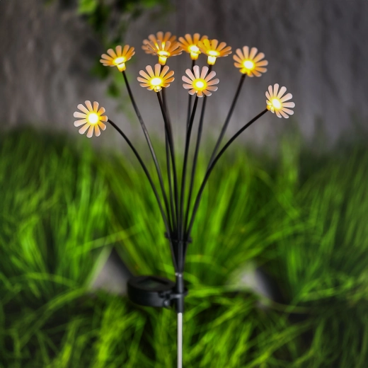 Solar stake light in the shape of a chamomile flower with 10 warm white LEDs