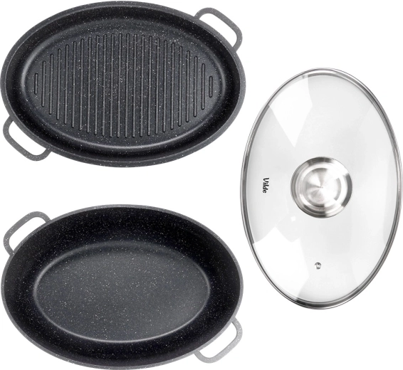 3in1: ahjuvorm, grillpann ja klaaskaas
