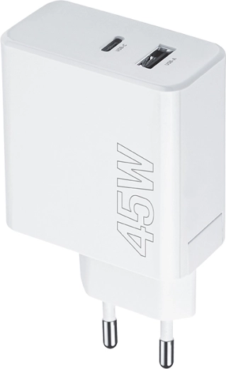 Maxlife 45 W võrgulaadija USB‑C PD ja USB QC-ga, valge