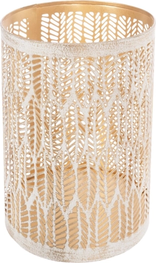 Lehekujuline küünlajalg Leaf, beež-kuldne metallist, 18 cm