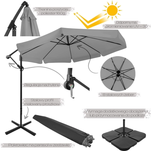 Kokkupandav aiasirm 350 cm XXL, grafiithall, 8 kodaraga koos kattega