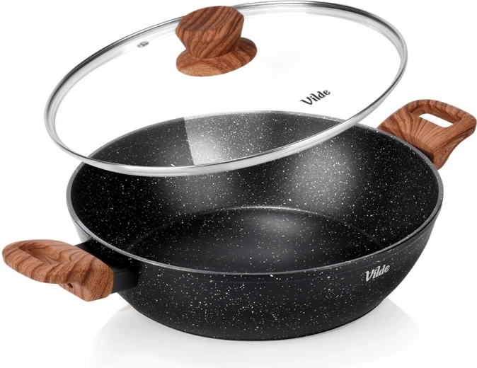 Sügav graniitkattega pann klaaskaane​ga 28 cm, 3,5 l – Vilde Granitica Wood