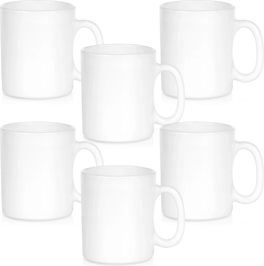 Set of White Glass Mugs 300 ml, 6 pcs