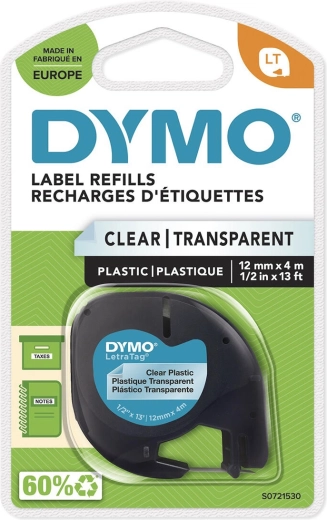 DYMO LetraTag lint 12 mm x 4 m, läbipaistev plast