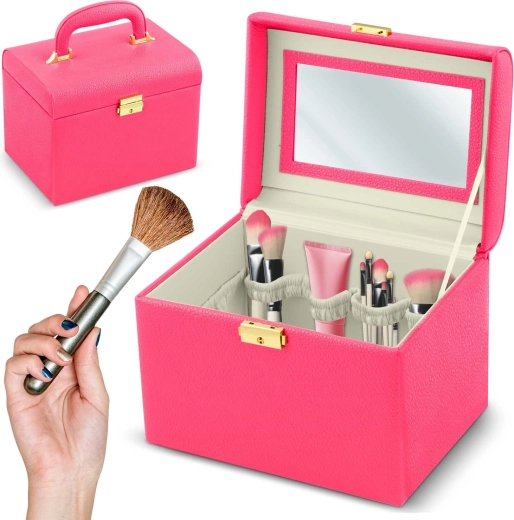 Pink Massido cosmetic case with handle and lock