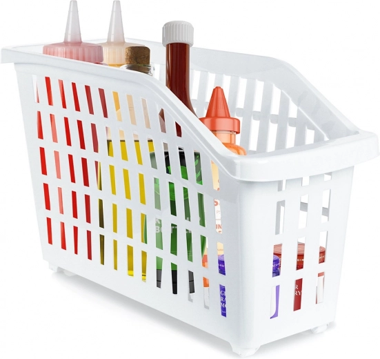 Narrow white rolling storage basket 13 L