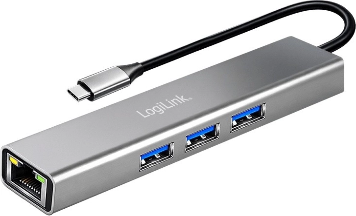 LogiLink USB‑C jaotur 3× USB‑A ja RJ45 Gigabit Ethernet