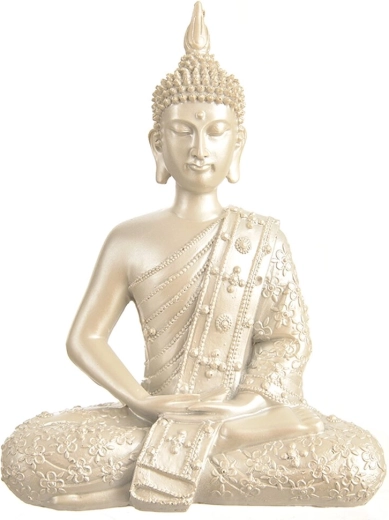 Hõbedane Buddha kuju polüstoonist 27 cm