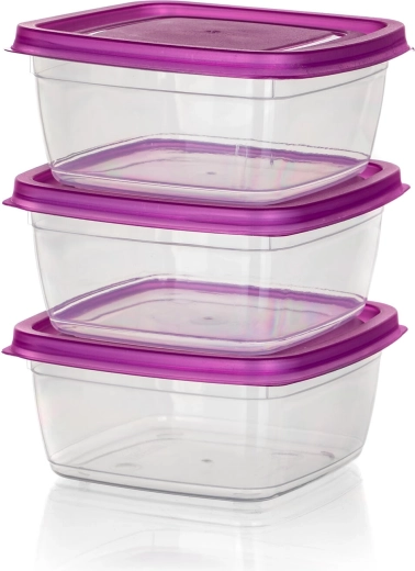 Ruutujate toidukarppide komplekt 0,5 l lillaka kaanega (3 tk) ACCASA