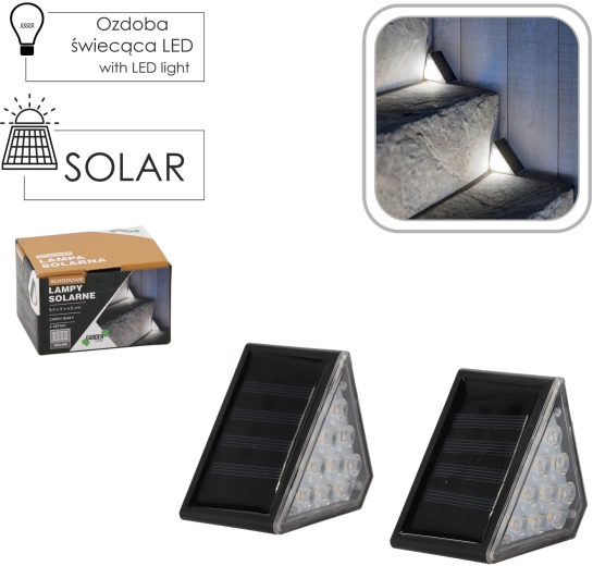 2 päikeseenergial töötava trepivalgusti komplekt, 9 LED, soe valge
