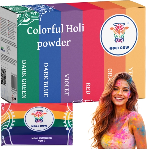 Värviline holi pulber Holi Cow komplekt 6×100 g