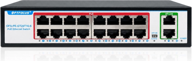 Renew Force PoE switch with 16 PoE ports and 2 uplink ports