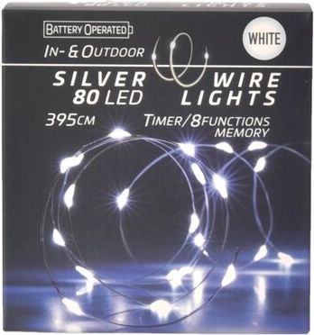 LED-valguskett traadil taimeriga 80 LED, valge (in/out)
