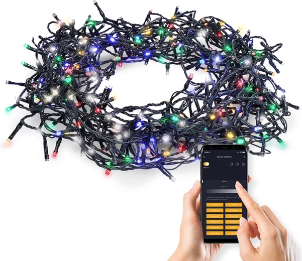 Solight LED WiFi Smart Christmas String Lights, 400 LEDs, 20 m, Warm White and Multicolor