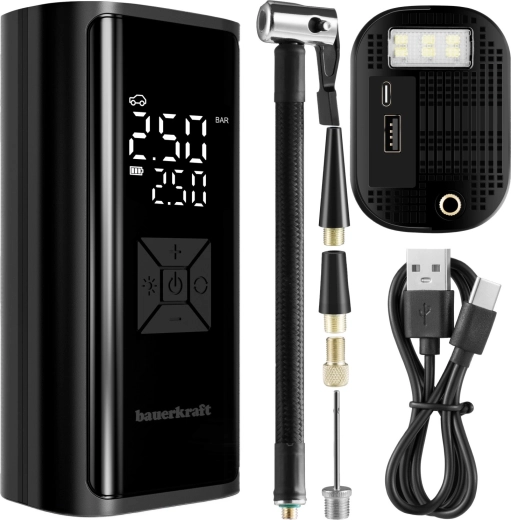 Elektriline kaasaskantav õhupump 150 PSI powerpanga 6000 mAh ja LED-taskulambiga