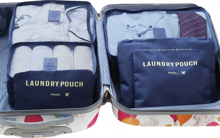 Set of Travel Organizers for Suitcase and Wardrobe (6 pcs) – Dark Blue