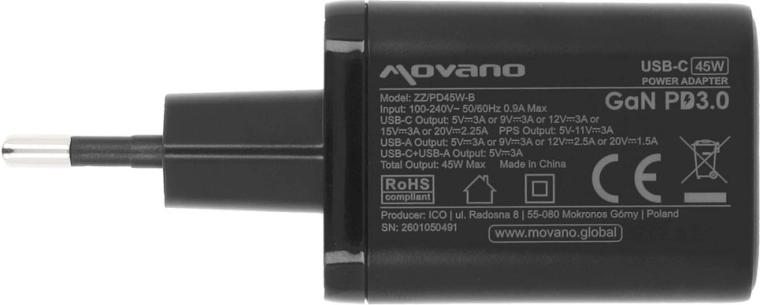 Fast charging up to 45 W (USB-C PD 3.0 + PPS)