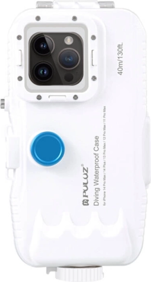 PULUZ plastist veekindel kaitsekorpus iPhone 15 Plusile, 15 Pro Maxile, 14 Plusile, 14 Pro Maxile, 13 Pro Maxile, 12 Pro Maxile ja 11 Pro Maxile – valge