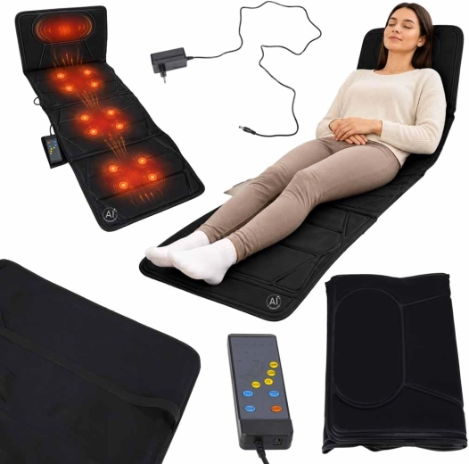 Heated vibrating massage mat for back and body with remote control