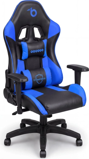 Gaming chair with headrest and lumbar support, blue