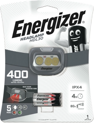 Energizer pealamp HDL30 400 lm, laetav ja AAA patareidega