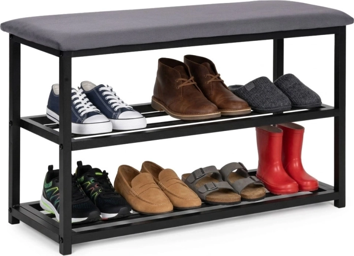Upholstered shoe bench 80 cm with seat and 2 shelves ModernHome