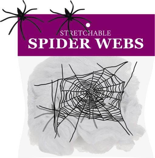 Ruhhy artificial Halloween spider web with 2 spiders, white