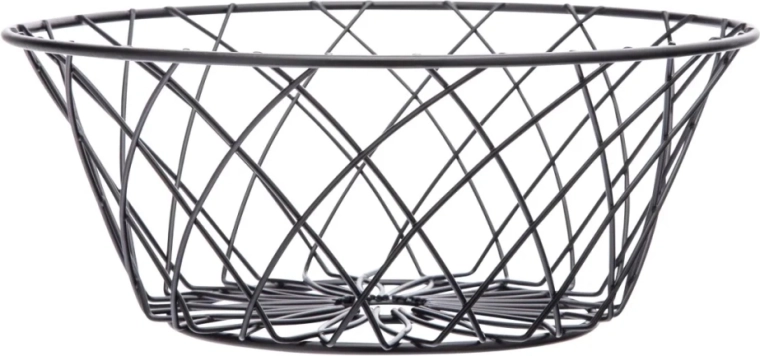Must metallist ümmargune puuviljakorv lilledekoratsiooniga 25 × 10 cm