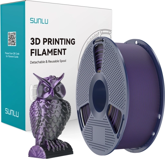 Sunlu PLA+ Silk kahevärviline filament must ja lilla