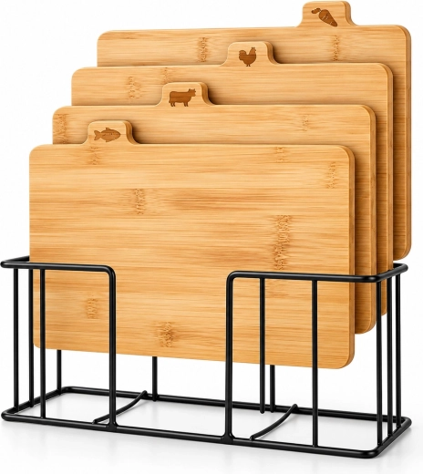 Renew Force Bamboo Cutting Board Set with Stand - 5 pcs