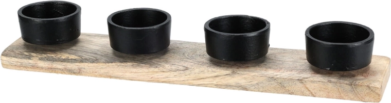 Puidust ja metallist neljale küünlale mõeldud küünlaalus, must, 30,5 × 6 × 4,5 cm