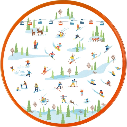 TORO Christmas Metal Tray with Skiers Motif, 26 cm