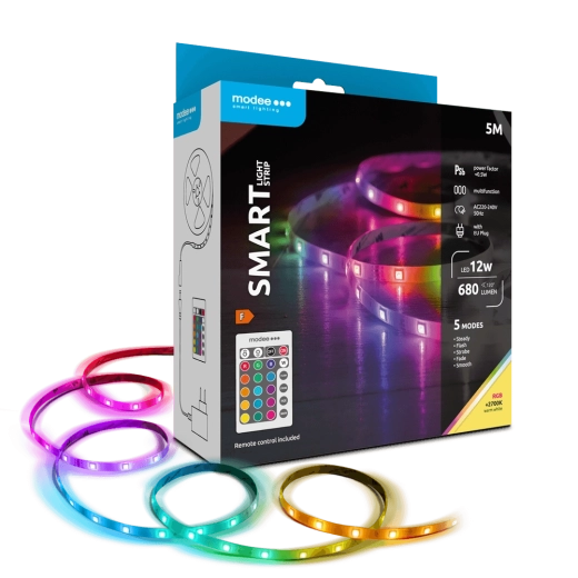 Modee LED Smart – nutikas LED-riba 12 W, 5 m, 2700K + RGB, 680 lm, IP20
