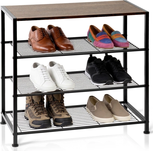 Vilde metallist jalatsiriiul, must, 4 tasandit 60 × 30 × 57 cm
