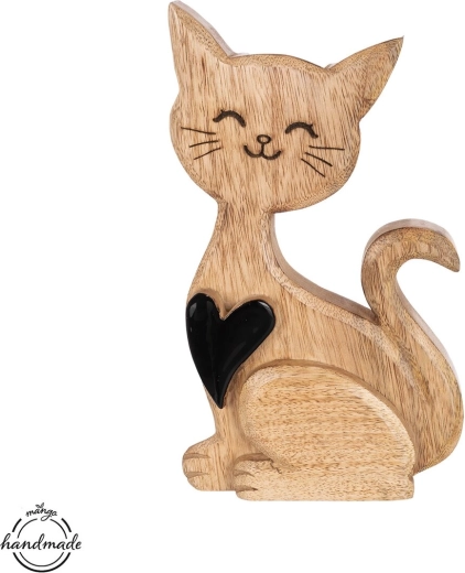 Puidust kass MANGO südamega, 27,5 cm