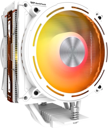 Aktiivne CPU jahuti DARKFLASH E400 Plus, valge, kahe ventilaatoriga ARGB ja ekraaniga