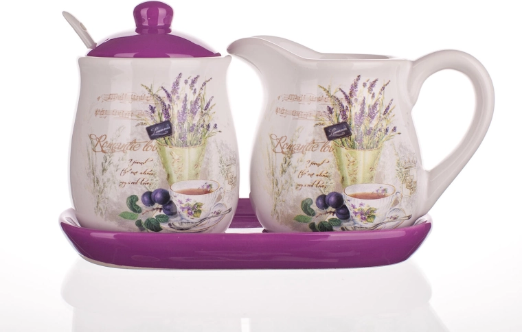 Keraamiline piimakannu ja suhkrutoosi komplekt Lavender