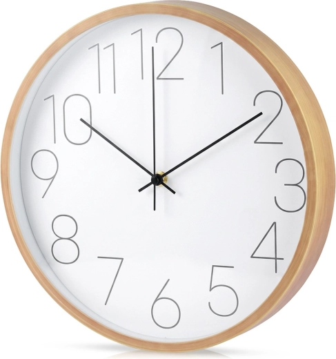 White Wall Clock with Wood Effect 30 cm