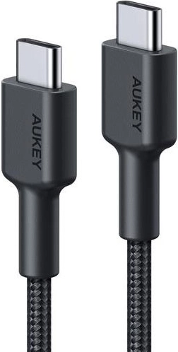 Aukey USB‑C–USB‑C kaabel 0,9 m nailonpunutisega, 60 W PD, 3 A, must