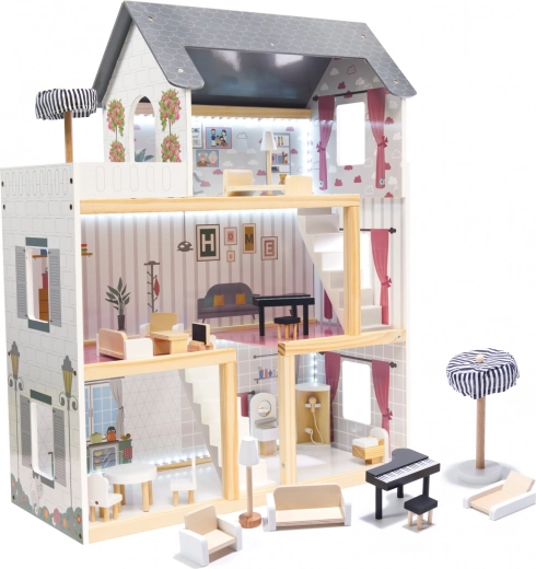 MDF-ist puidust nukumaja, must, 78 cm LED-valgustusega